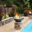 Copper Fire and Water Features and Tiki Torch's around a Pool